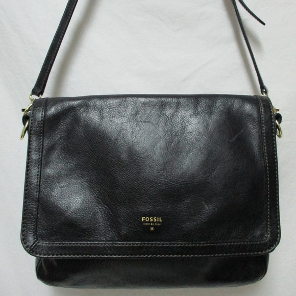 Fossil Handbags - Fossil black leather adjustable shoulder bag purse
